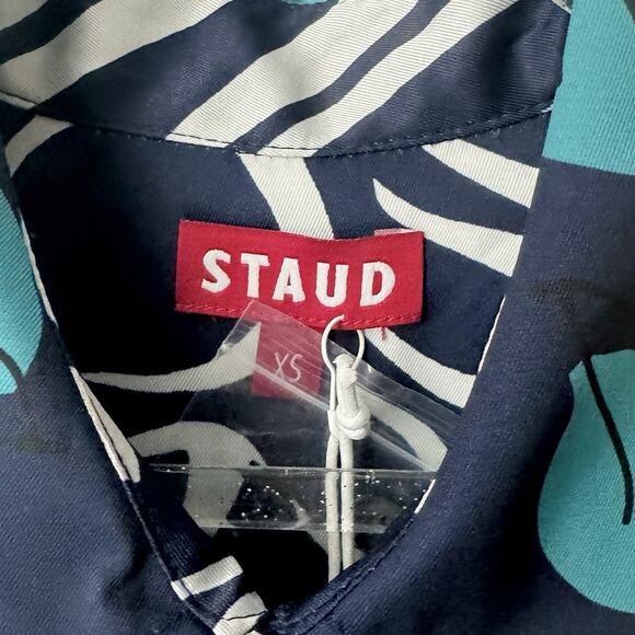 STAUD Parke Top Navy Citrus Lemon Print Shirt XS Bold Graphic Print Dopamine NWT - Picture 3 of 14